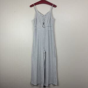 LOFT Beach Striped Terry Knit Wide Leg Cropped Cutout Jumpsuit Cream Gray Small